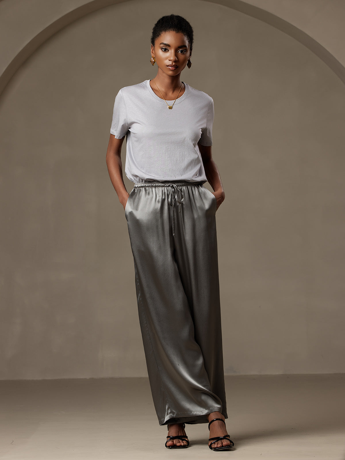 [Dark Gray] SilkSilky  Pure Silk Womens Pants 005