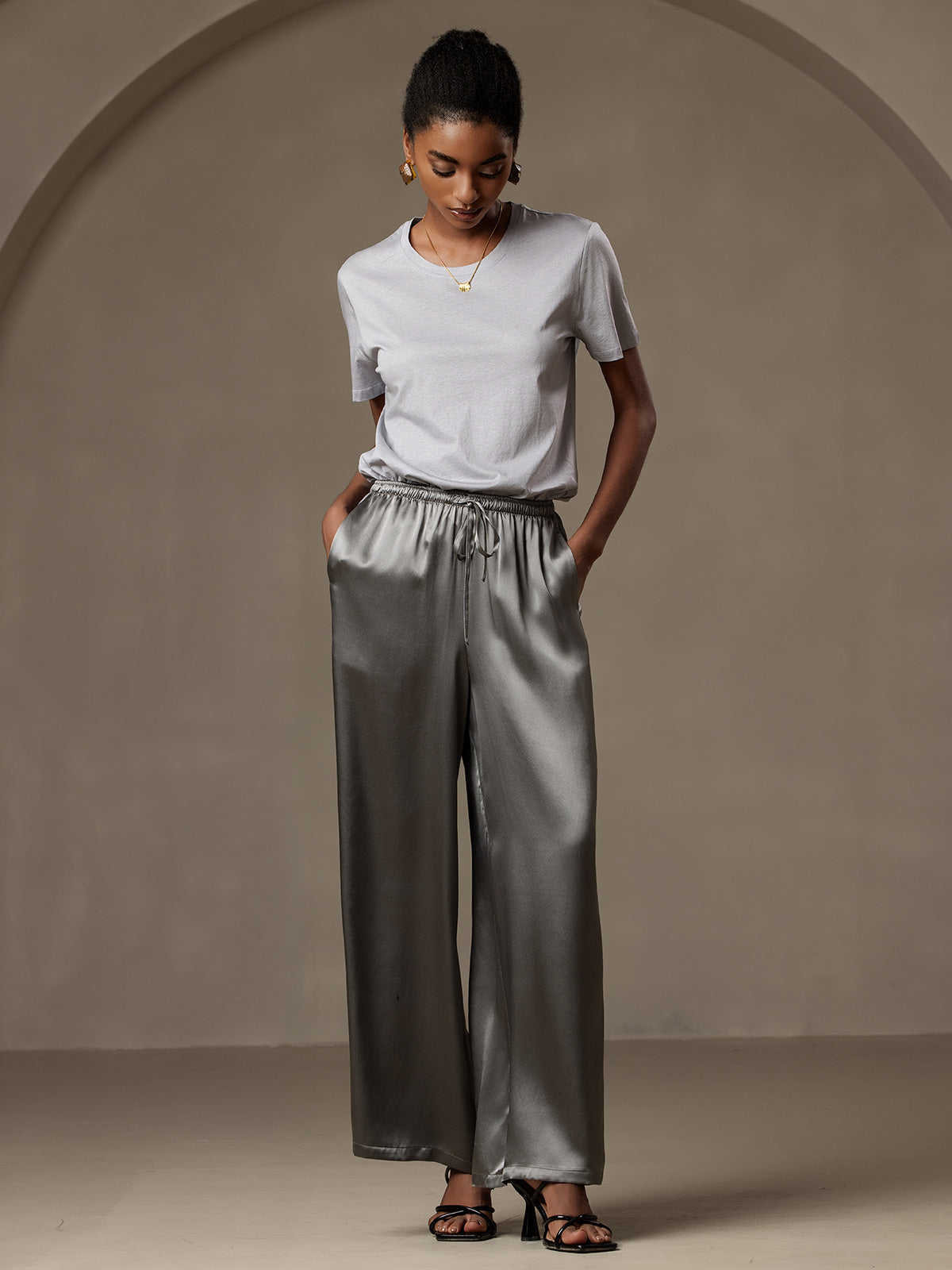 [Dark Gray] SilkSilky  Pure Silk Womens Pants 007