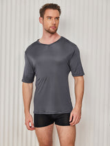 [Dark Gray] SilkSilky  Short Sleeve V Neck Men's T-Shirt 003