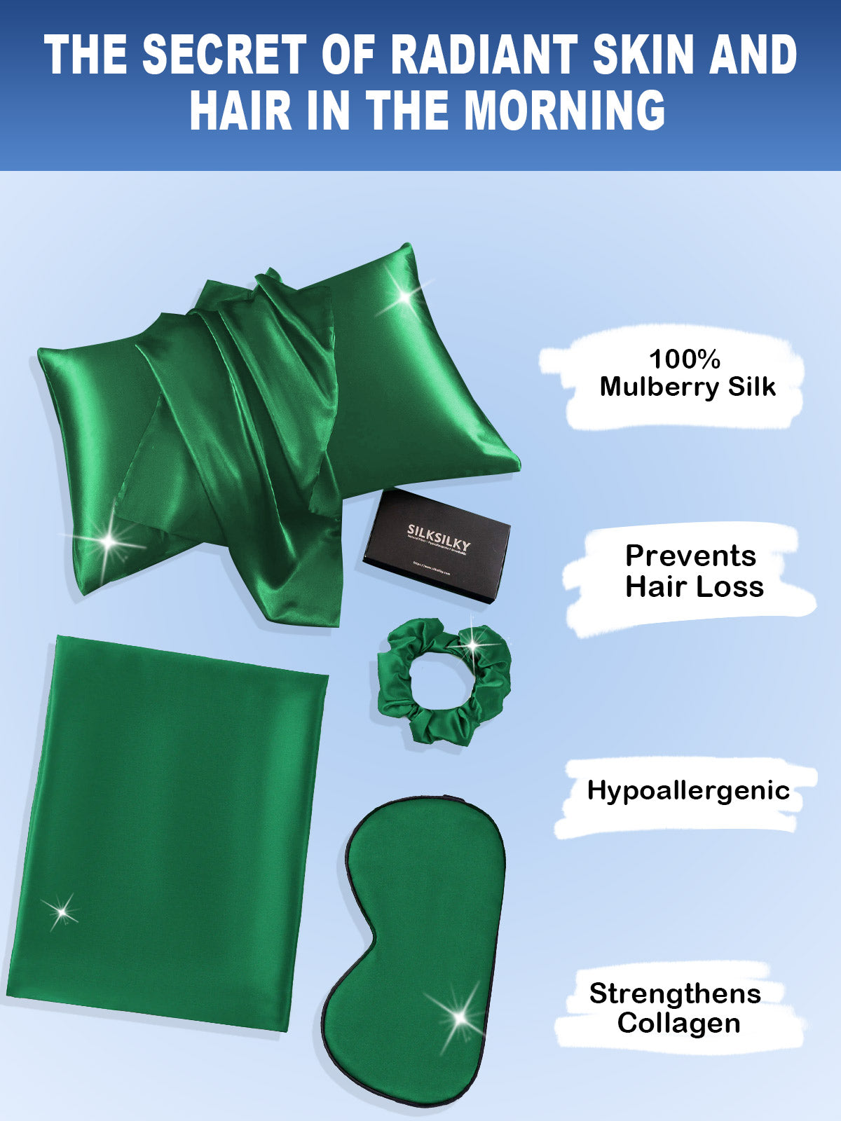 [Dark Green] SilkSilky 19Momme Pure Silk Pillowcase Set 002