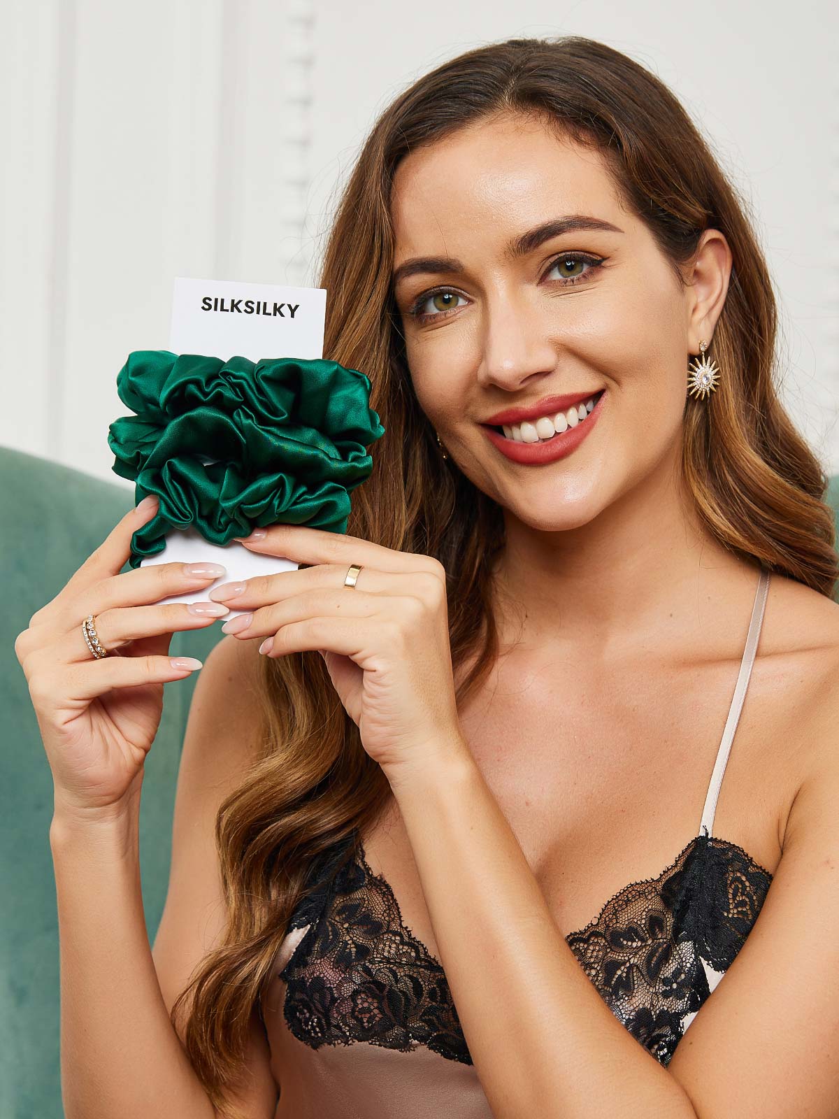 [Dark Green] SilkSilky 19Momme Pure Silk Scrunchie 001