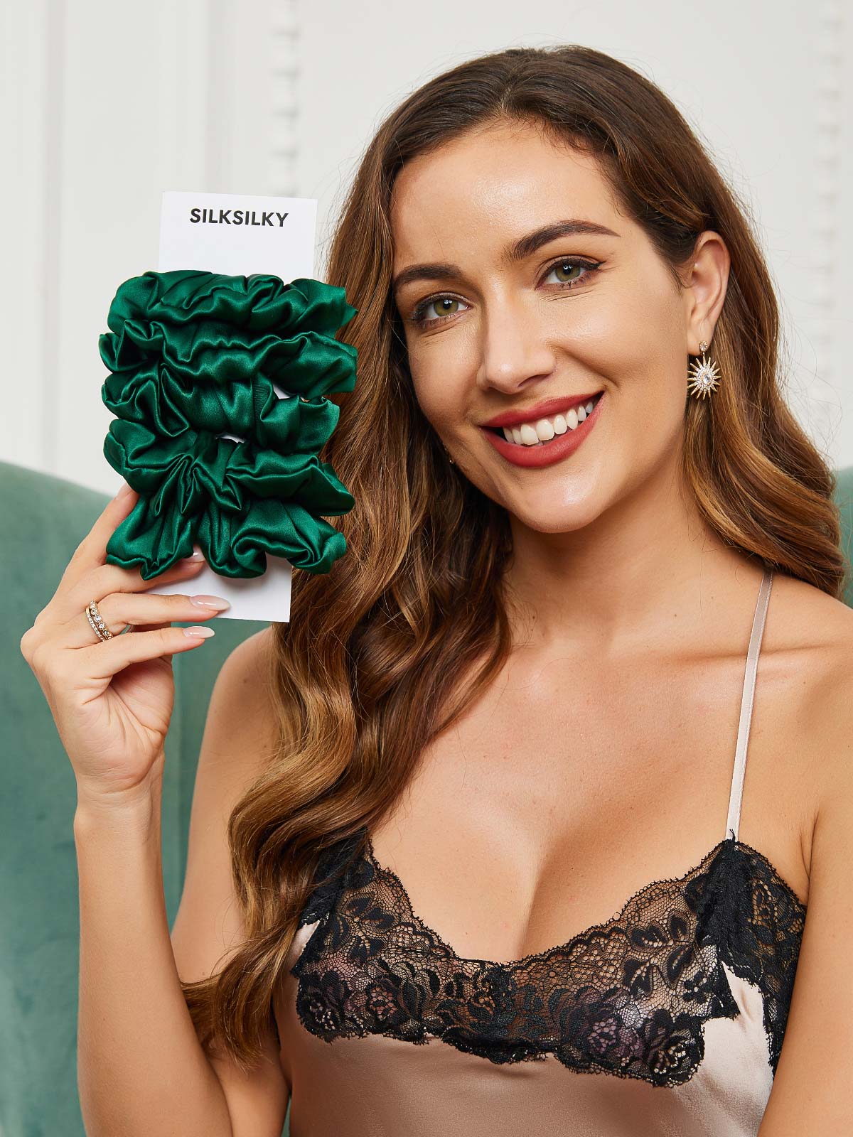 [Dark Green] SilkSilky 19Momme Pure Silk Scrunchie 002