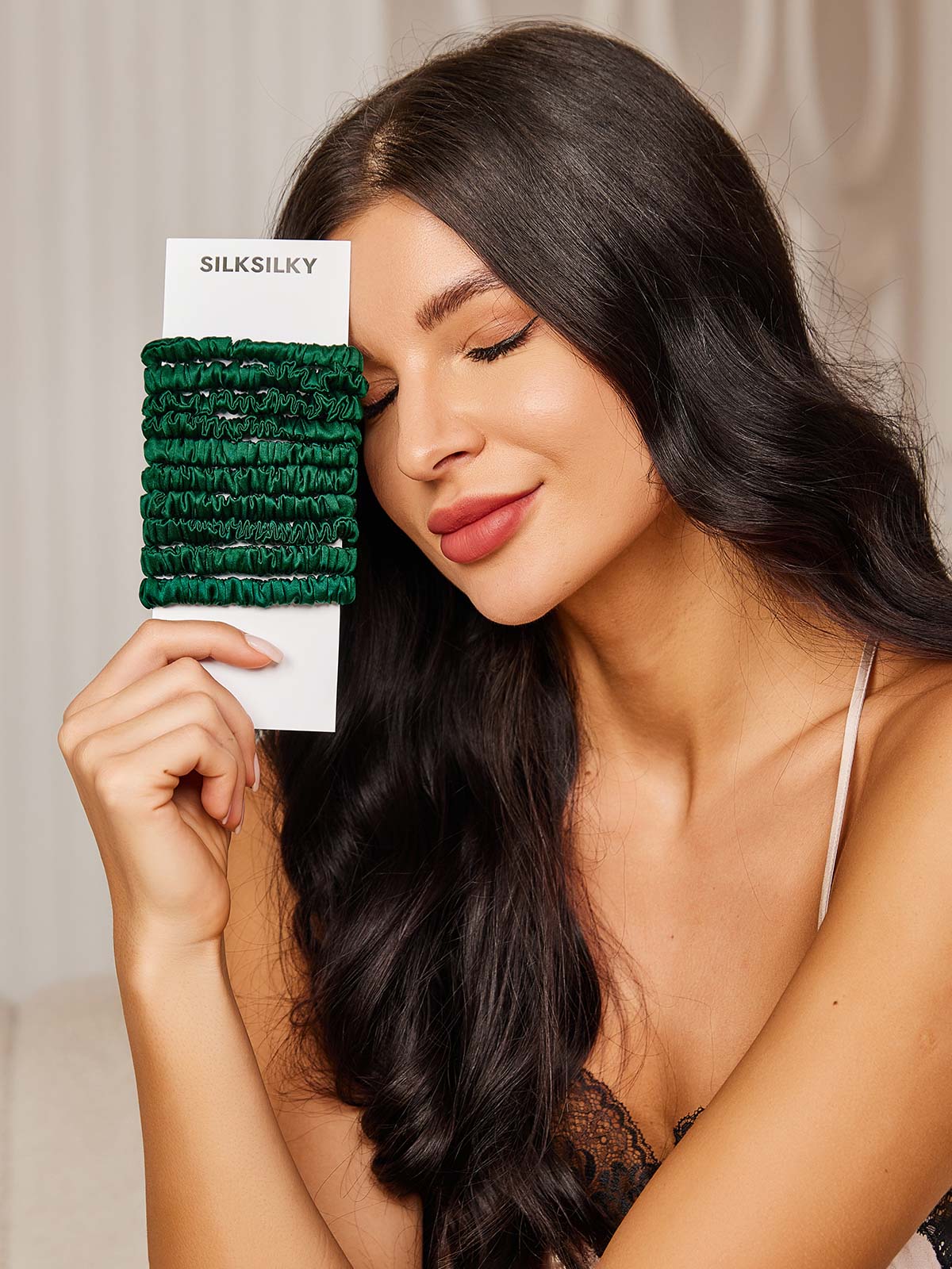 [Dark Green] SilkSilky 19Momme Pure Silk Scrunchie 002