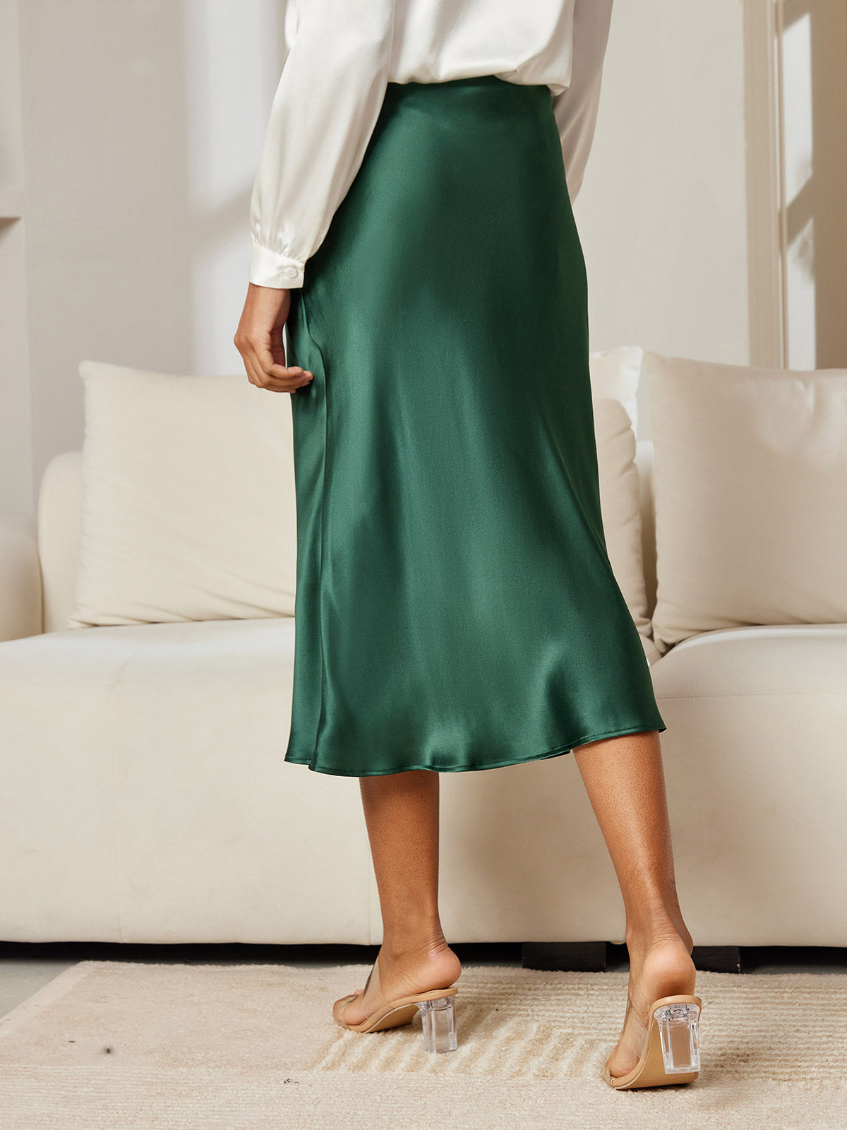 [Dark Green] SilkSilky 19Momme Pure Silk Skirt 003