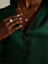 [Dark Green] SilkSilky  19Momme Long Sleeve V Neck Blouse 007