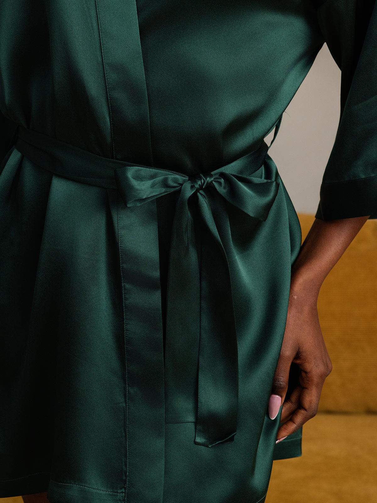 [Dark Green] SilkSilky Pure Silk Half Sleeve Womens Robe 010