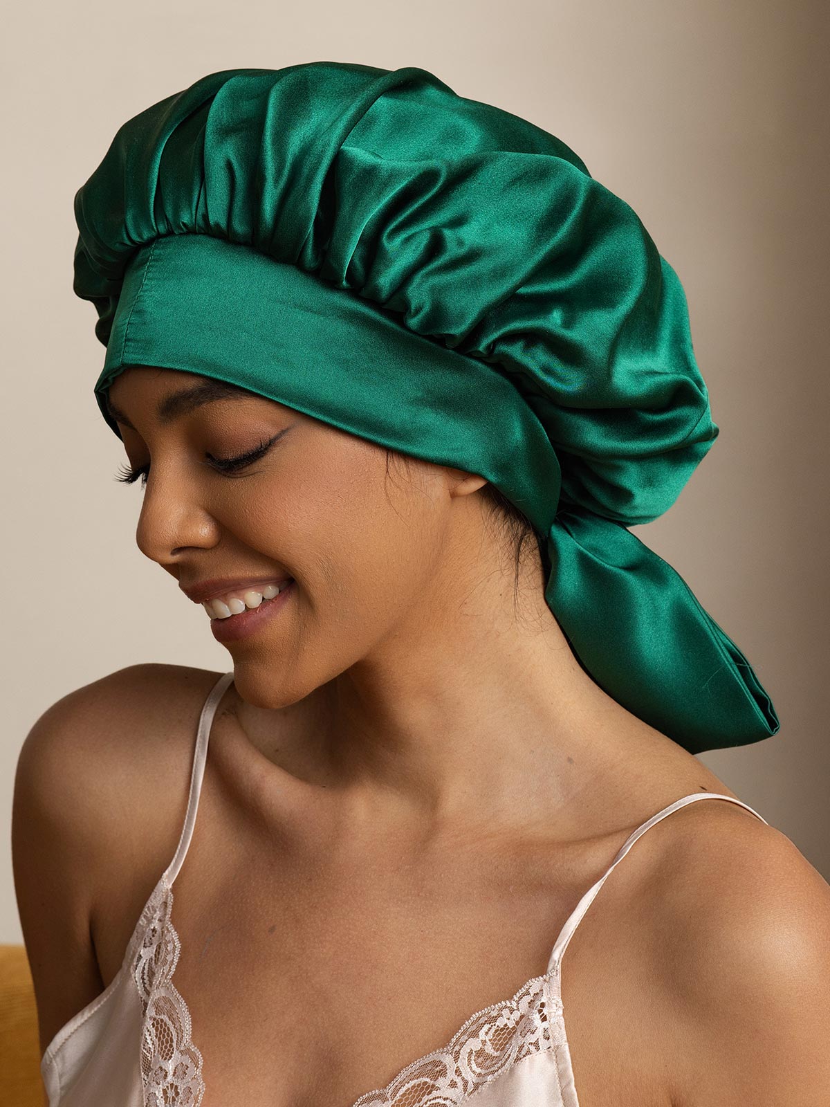[Dark Green] SilkSilky Pure Silk Sleep Cap 001