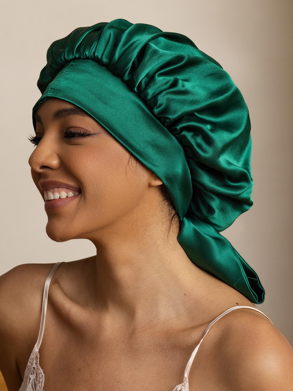 [Dark Green] SilkSilky Pure Silk Sleep Cap 002