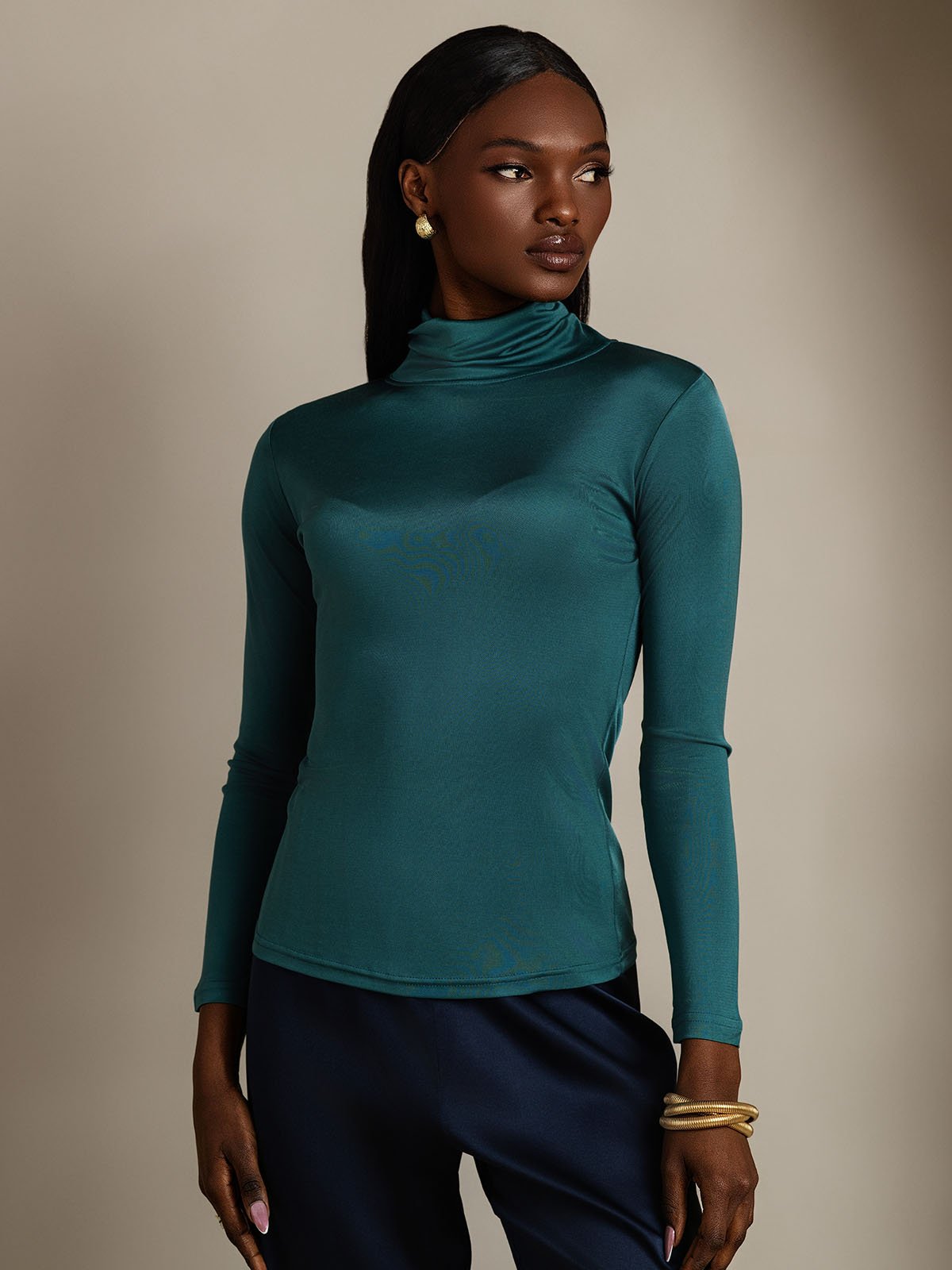 [Dark Green] SilkSilky Silk Long Sleeve Womens T-Shirt 001