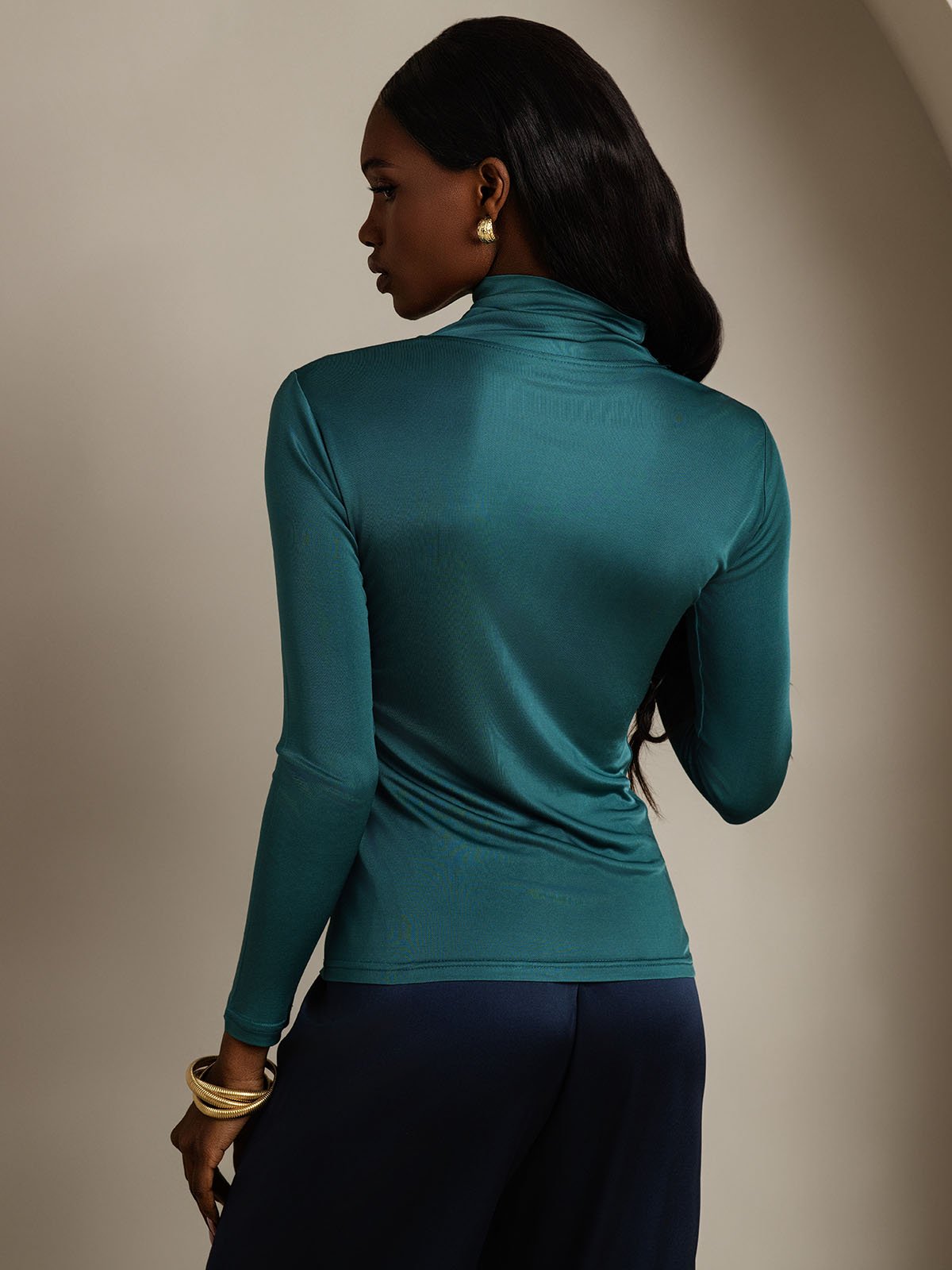 [Dark Green] SilkSilky Silk Long Sleeve Womens T-Shirt 002