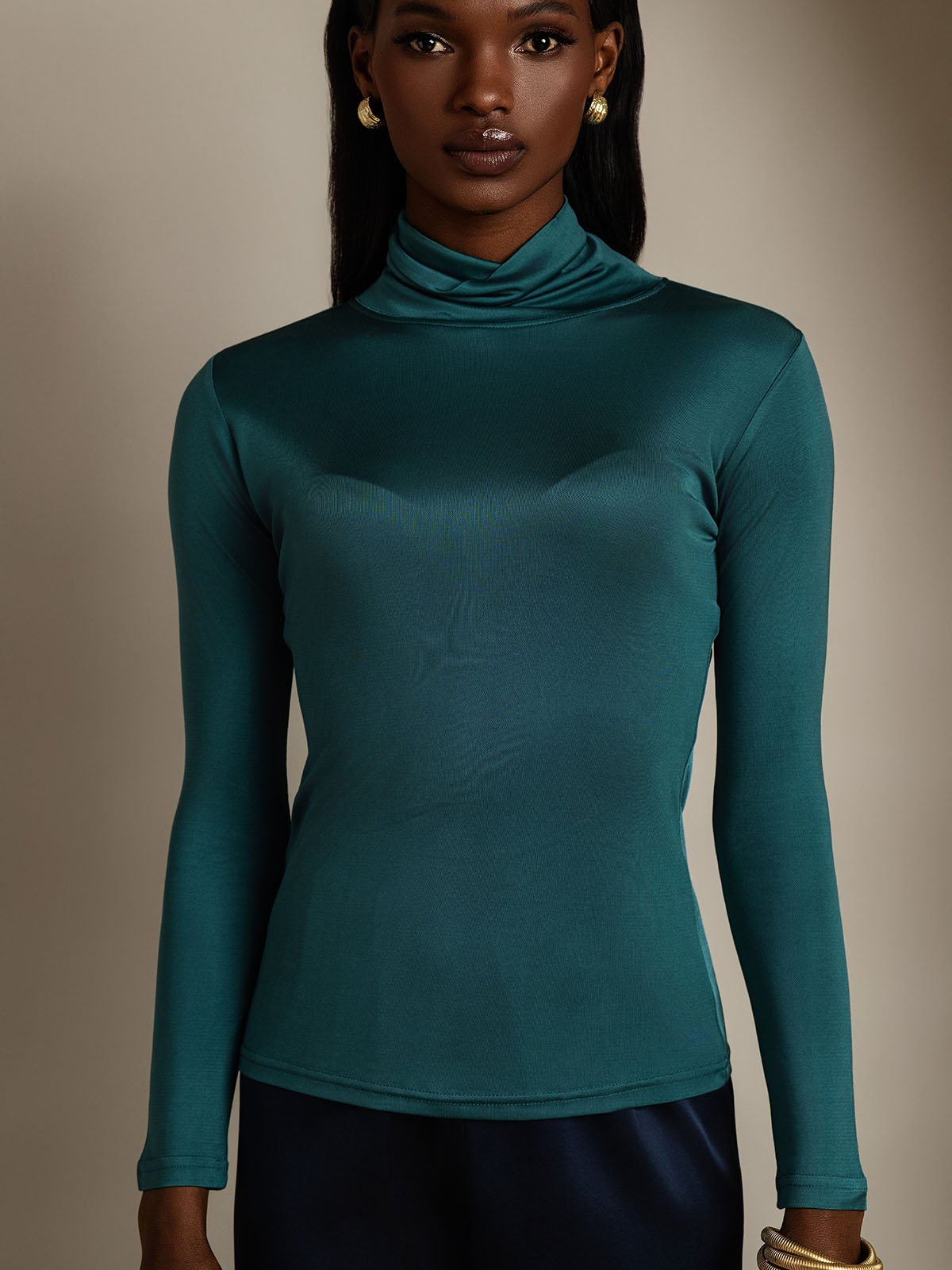 [Dark Green] SilkSilky Silk Long Sleeve Womens T-Shirt 003