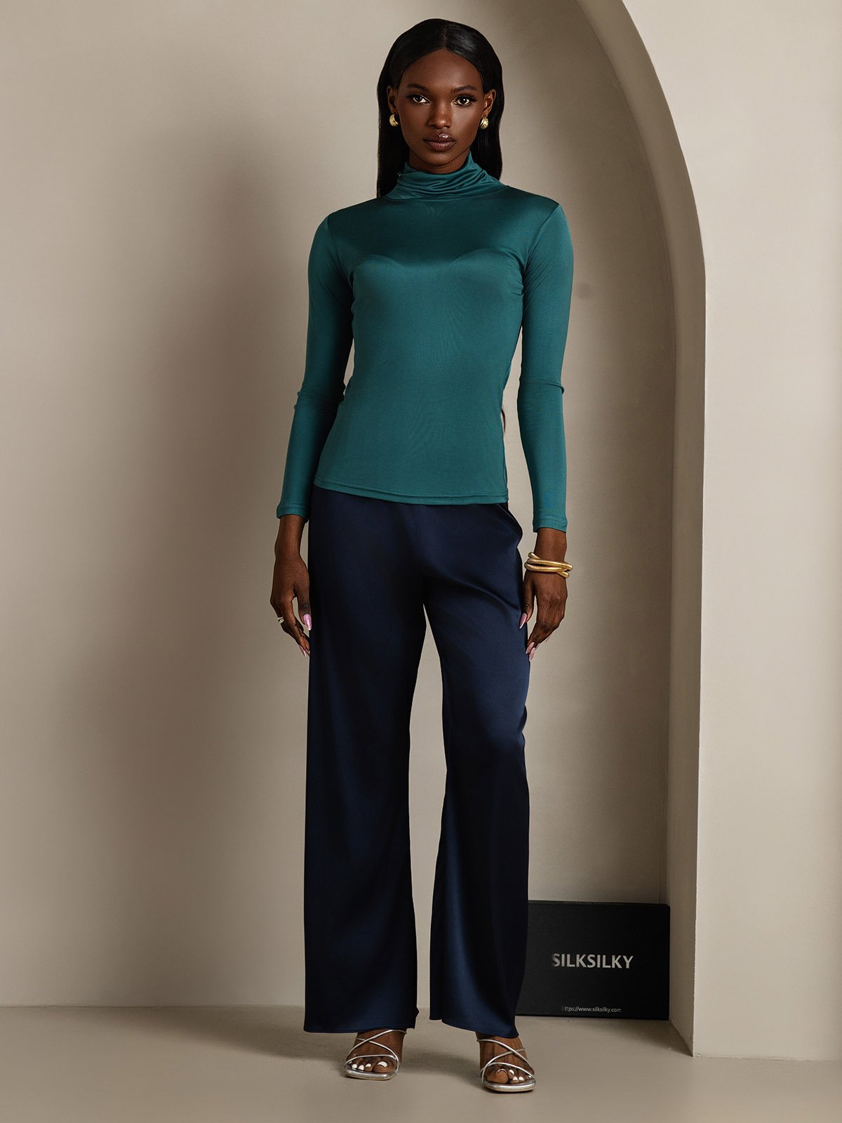 [Dark Green] SilkSilky Silk Long Sleeve Womens T-Shirt 005