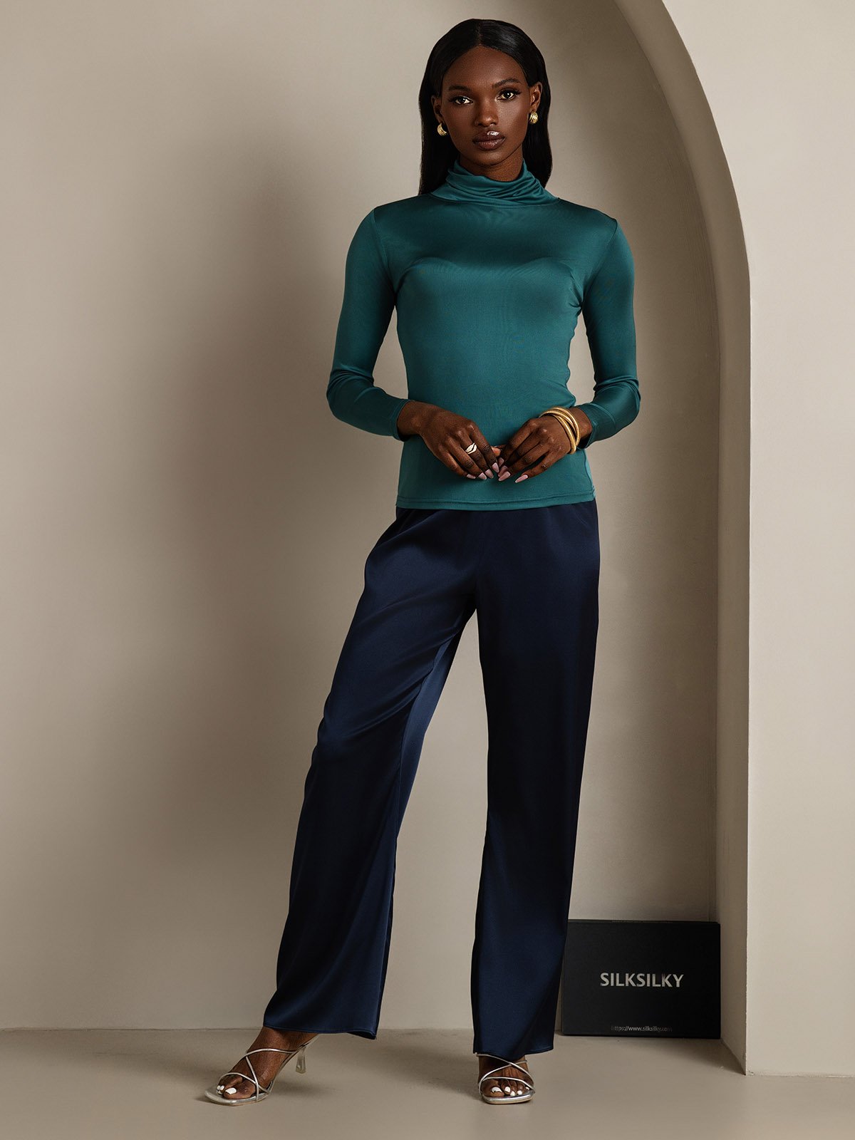 [Dark Green] SilkSilky Silk Long Sleeve Womens T-Shirt 006
