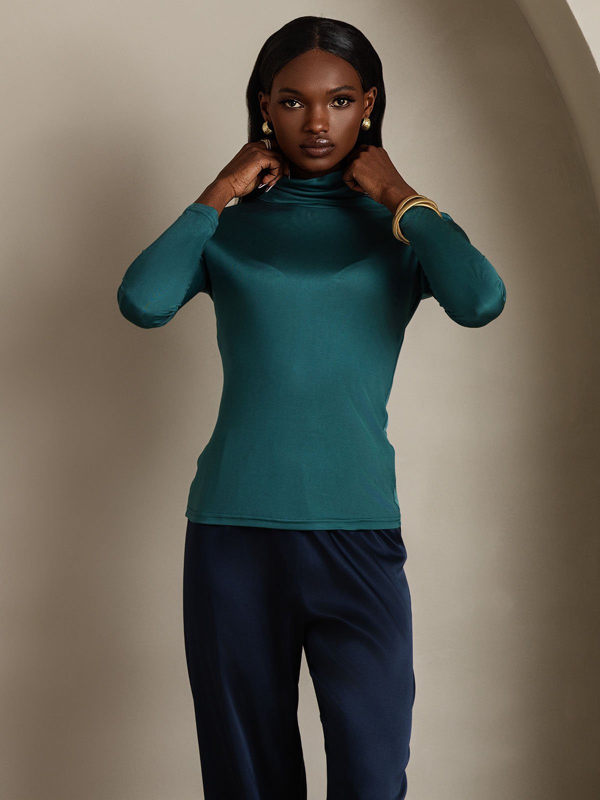 [Dark Green] SilkSilky Silk Long Sleeve Womens T-Shirt 007