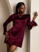 [Dark Red] SilkSilky  Long Sleeve Boat Neck Dress 001