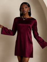 [Dark Red] SilkSilky  Long Sleeve Boat Neck Dress 004