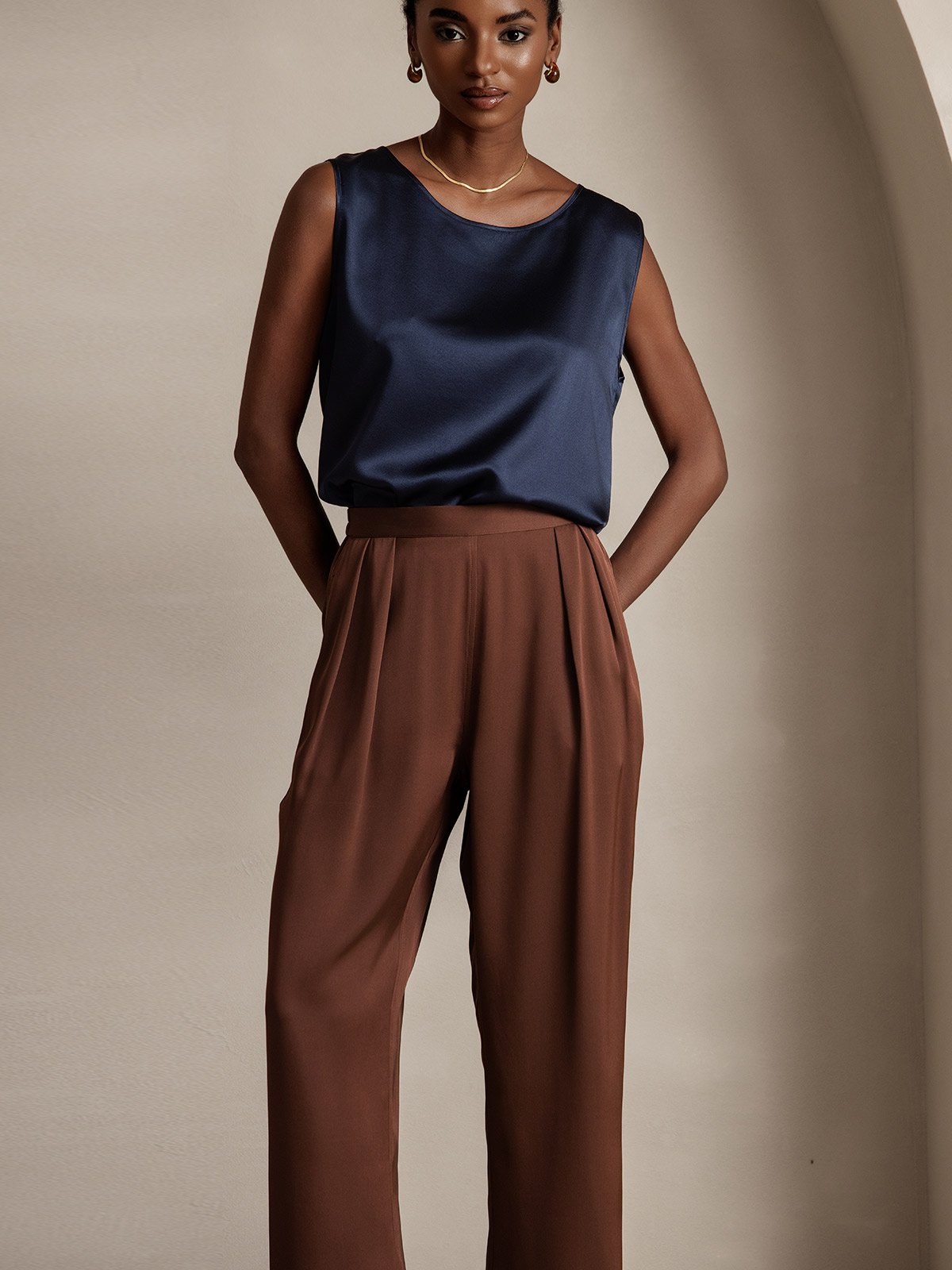 [Dark Red] SilkSilky  22Momme Pure Silk Womens Pants 003