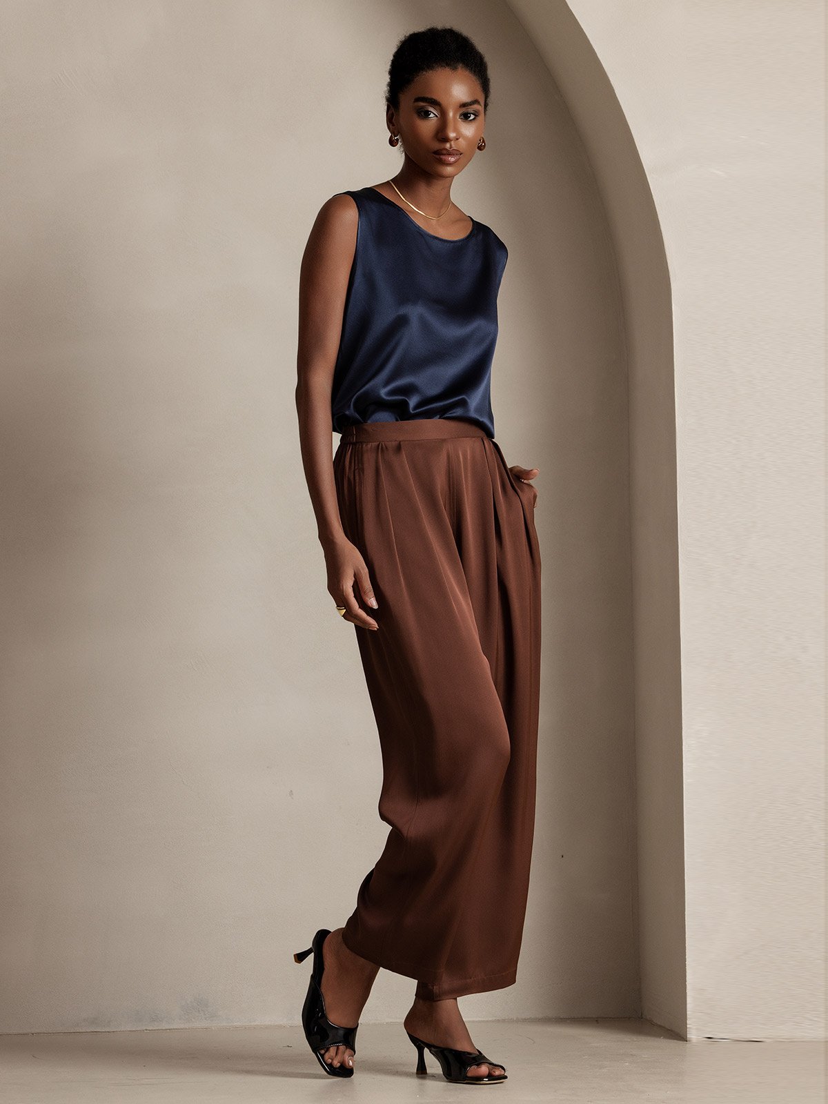 [Dark Red] SilkSilky  22Momme Pure Silk Womens Pants 006