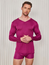 [Dark Red] SilkSilky  Long Sleeve V Neck Men's T-Shirt 003