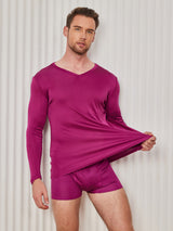 [Dark Red] SilkSilky  Long Sleeve V Neck Men's T-Shirt 005