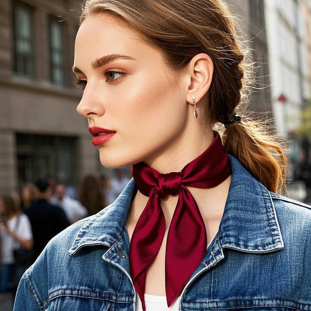 [Dark Red] SilkSilky Pure Silk Scarf 001