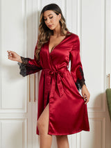 [Dark Red] SilkSilky  3/4 Sleeve Women's Robe 004