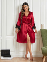 [Dark Red] SilkSilky  3/4 Sleeve Women's Robe 005