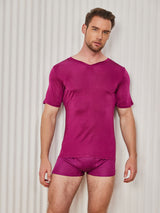 [Dark Red] SilkSilky  Short Sleeve V Neck Men's T-Shirt 004