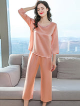 [Deep Pink] SilkSilky  3/4 Sleeve V Neck Women's Pajamas 002