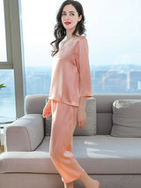[Deep Pink] SilkSilky  3/4 Sleeve V Neck Women's Pajamas 003