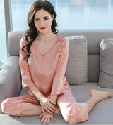 [Deep Pink] SilkSilky  3/4 Sleeve V Neck Women's Pajamas 004