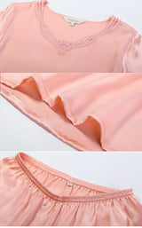 [Deep Pink] SilkSilky  3/4 Sleeve V Neck Women's Pajamas 005