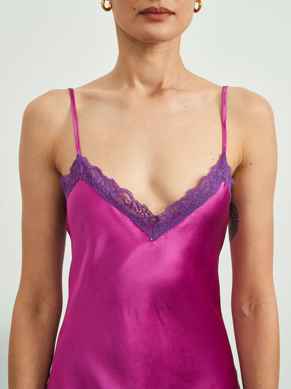 [Deep Pink] SilkSilky Pure Silk Sleeveless V Neck Nightgown 007
