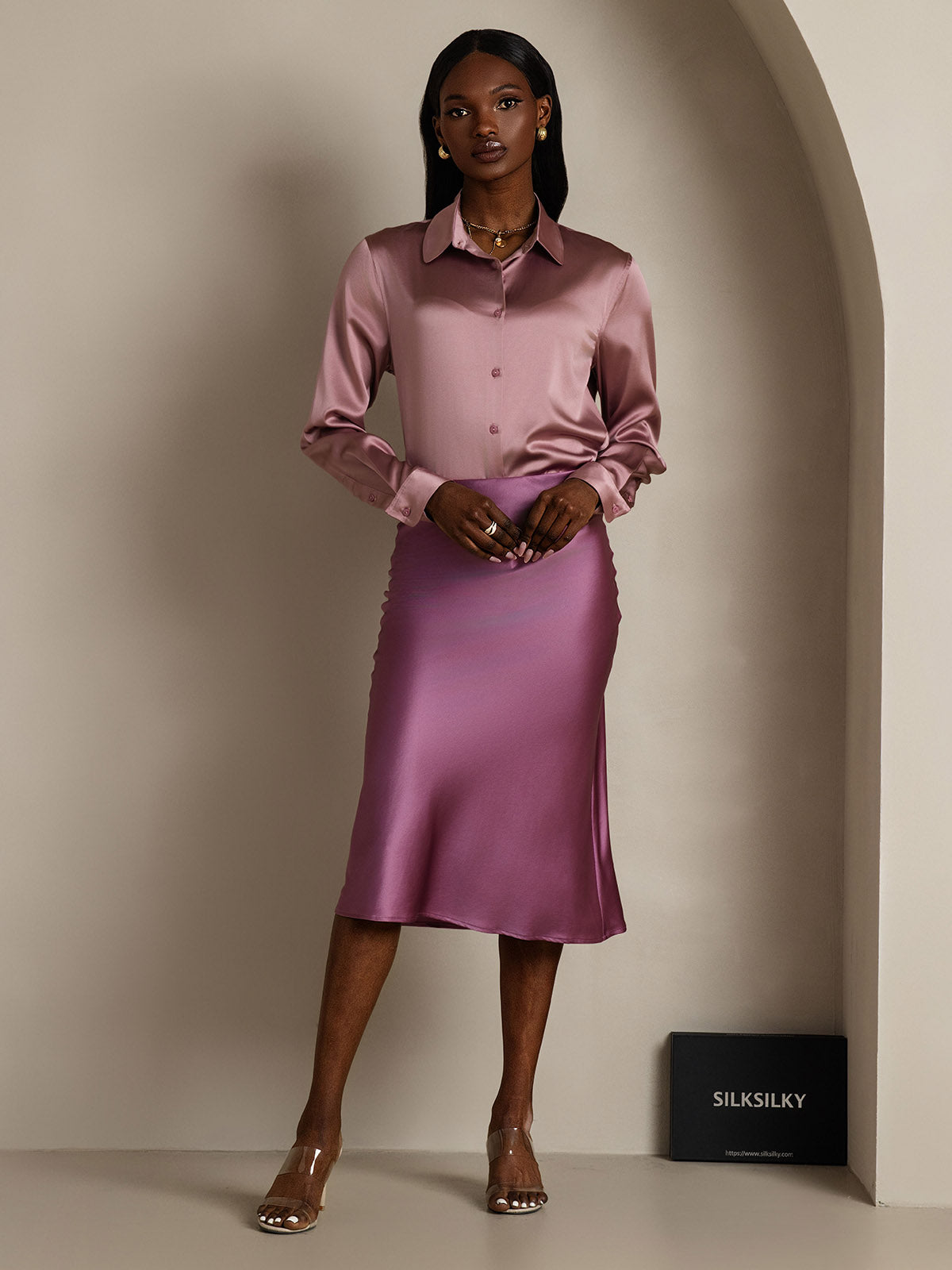 [Deep Purple] SilkSilky  19Momme Pure Silk Skirt 007