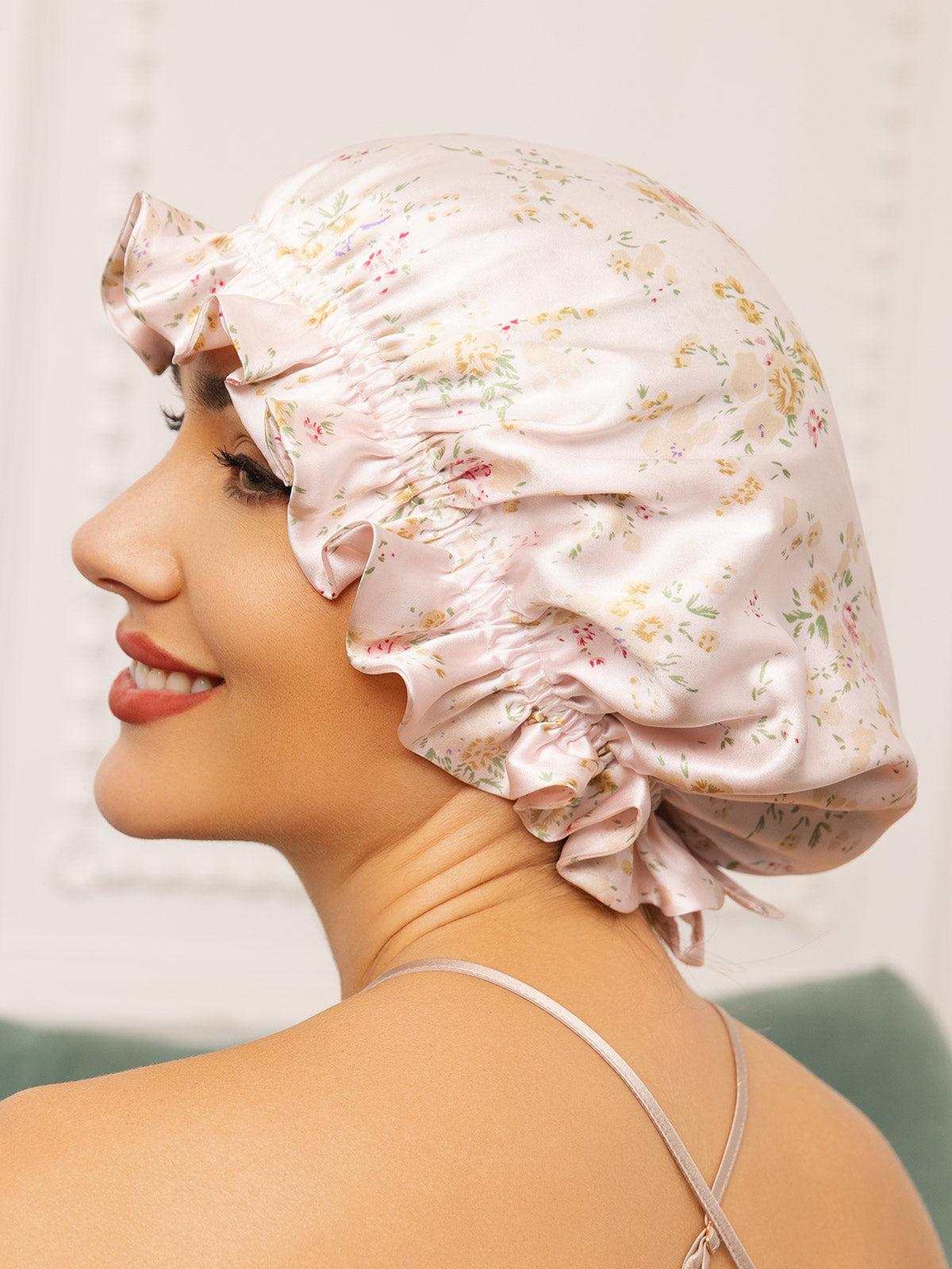 [Floral] SilkSilky Pure Silk Sleep Cap 002