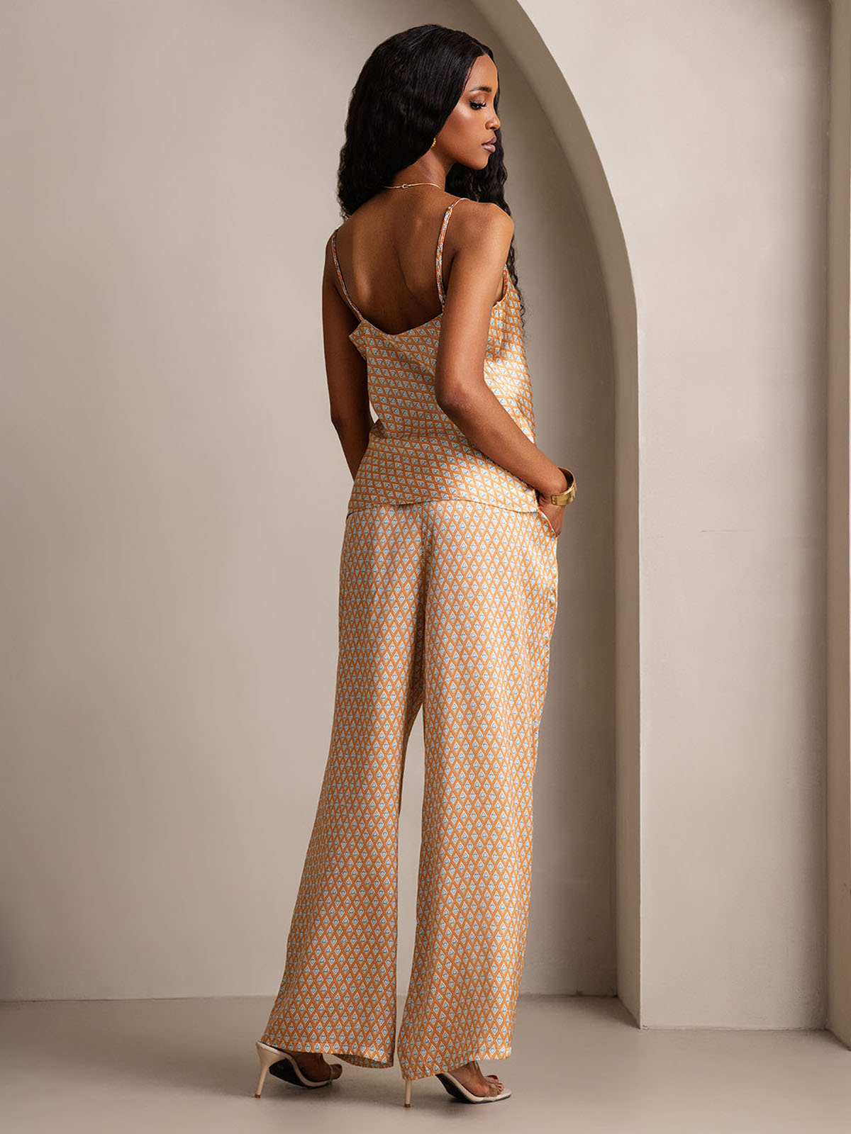 [Floral] SilkSilky  Pure Silk V Neck Camisole Set 002