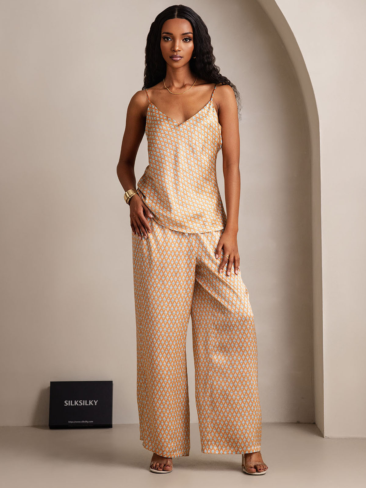 [Floral] SilkSilky  Pure Silk V Neck Camisole Set 003