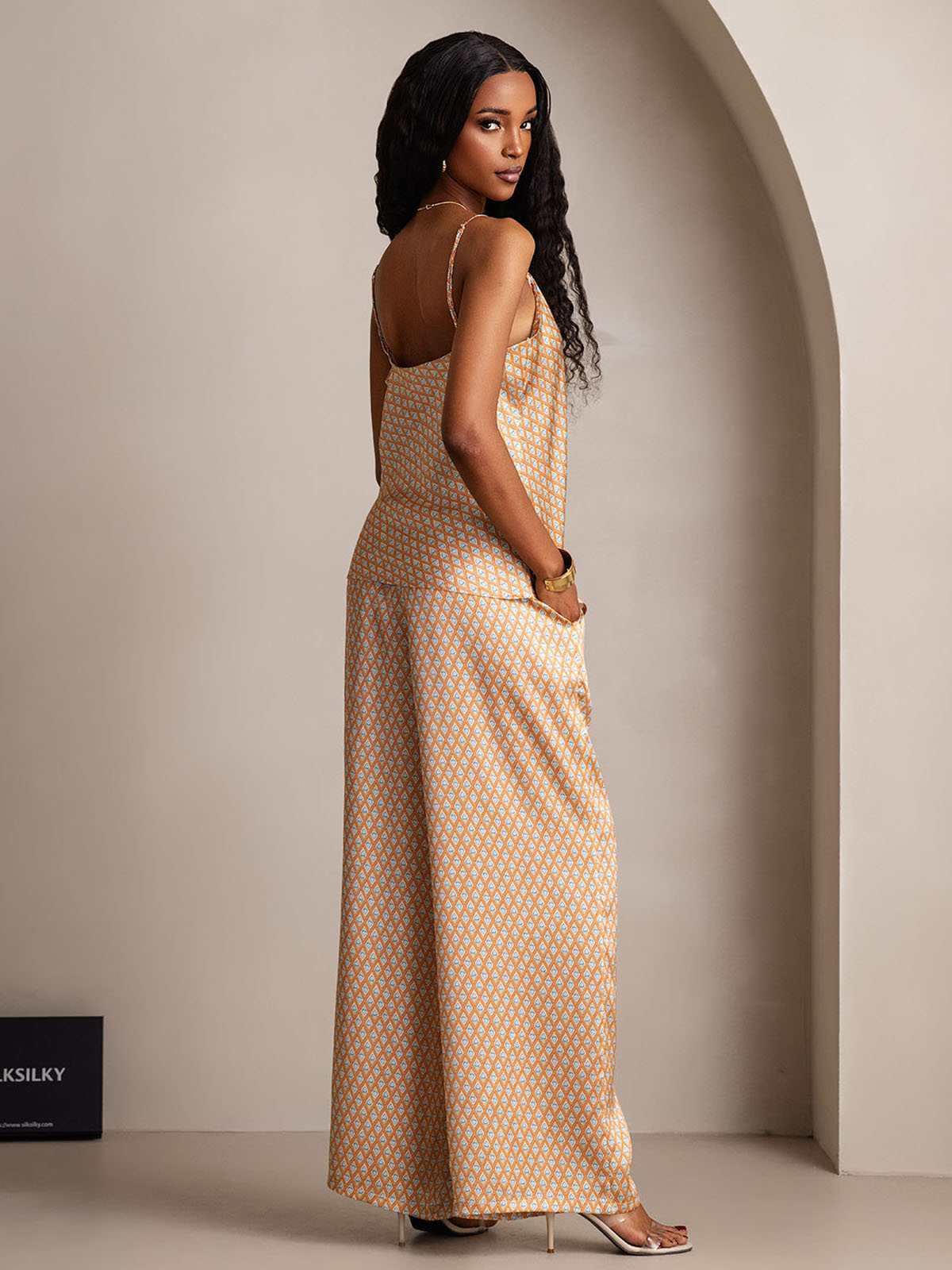 [Floral] SilkSilky  Pure Silk V Neck Camisole Set 004