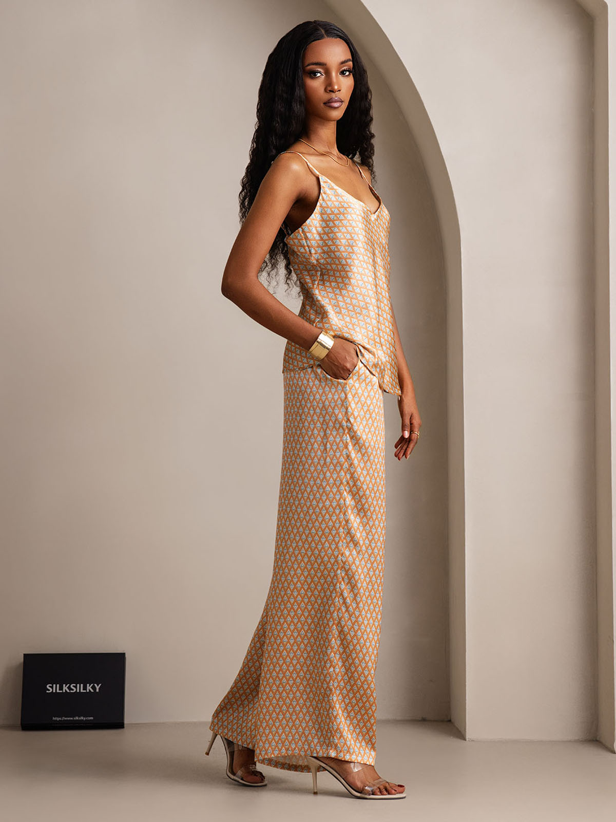 [Floral] SilkSilky  Pure Silk V Neck Camisole Set 008