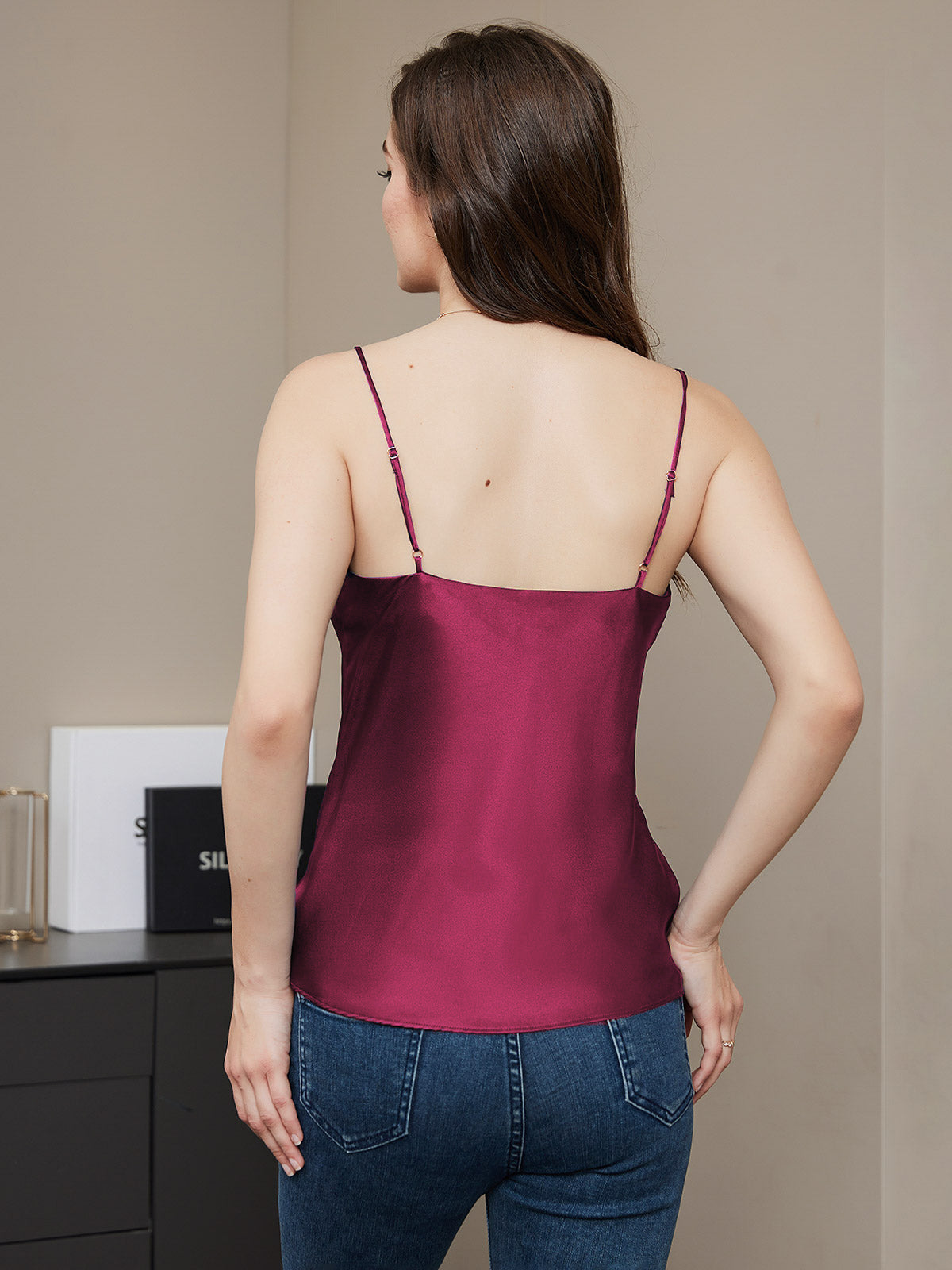 [Fuchsia] SilkSilky  Pure Silk V Neck Camisole Top 002