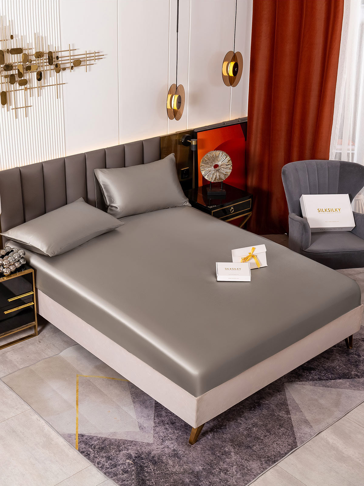 [Gray] SilkSilky 19Momme Pure Silk Bedding Set 001