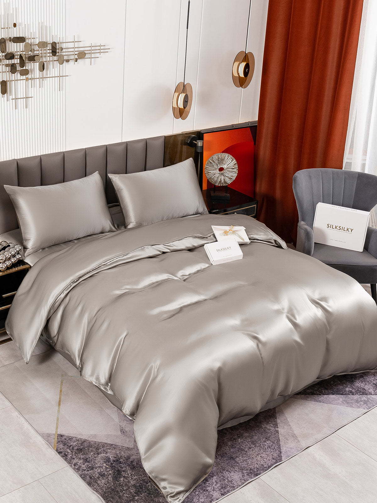 [Gray] SilkSilky 19Momme Pure Silk Bedding Set 001