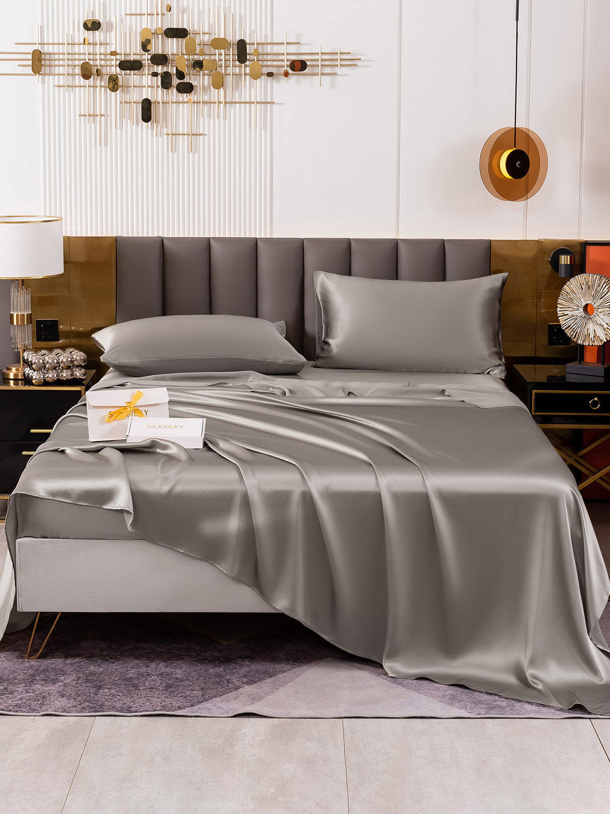 [Gray] SilkSilky 19Momme Pure Silk Bedding Set 002