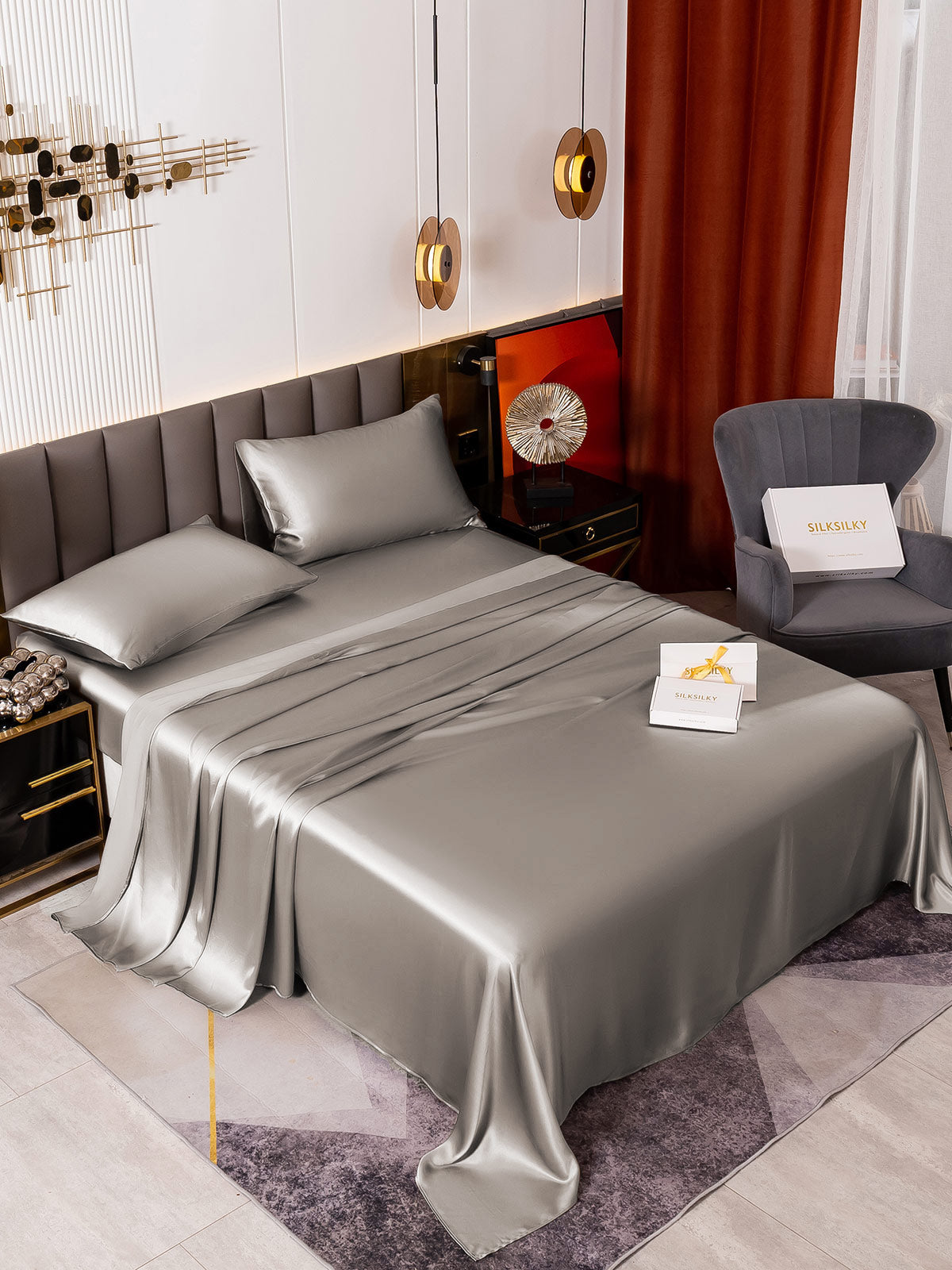 [Gray] SilkSilky 19Momme Pure Silk Bedding Set 002