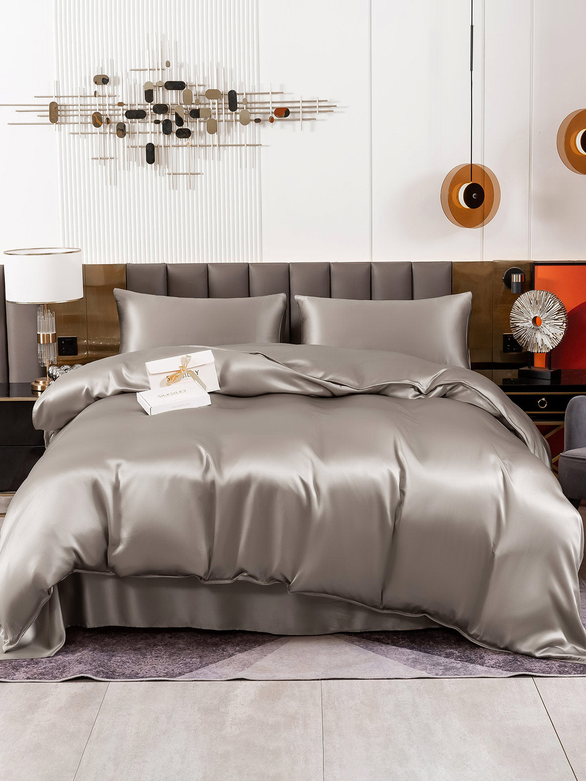 [Gray] SilkSilky 19Momme Pure Silk Bedding Set 002