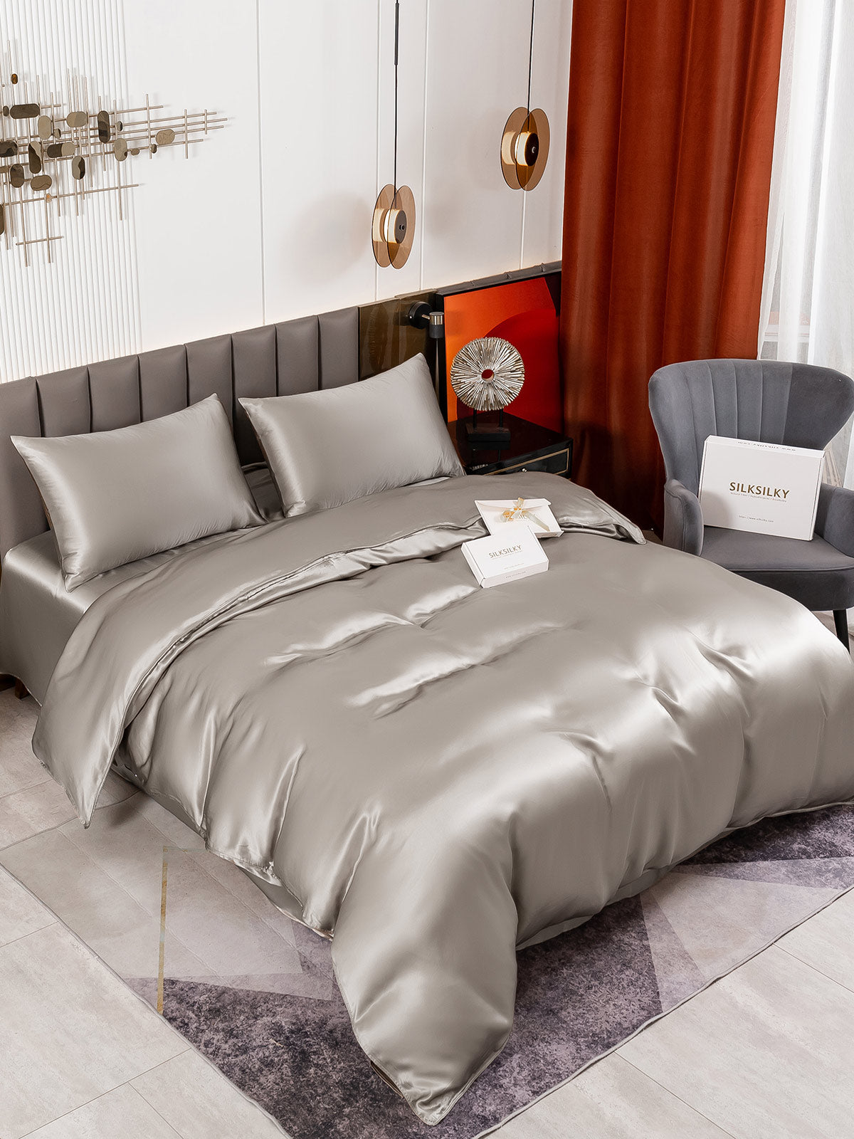 [Gray] SilkSilky 19Momme Pure Silk Bedding Set 004
