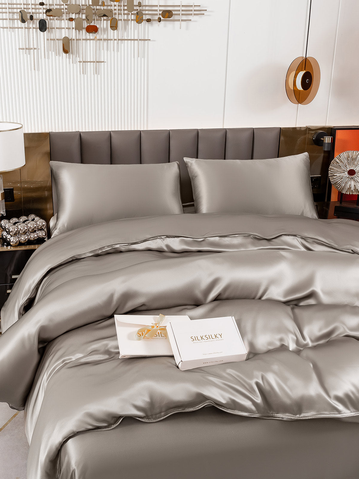 [Gray] SilkSilky 19Momme Pure Silk Bedding Set 005