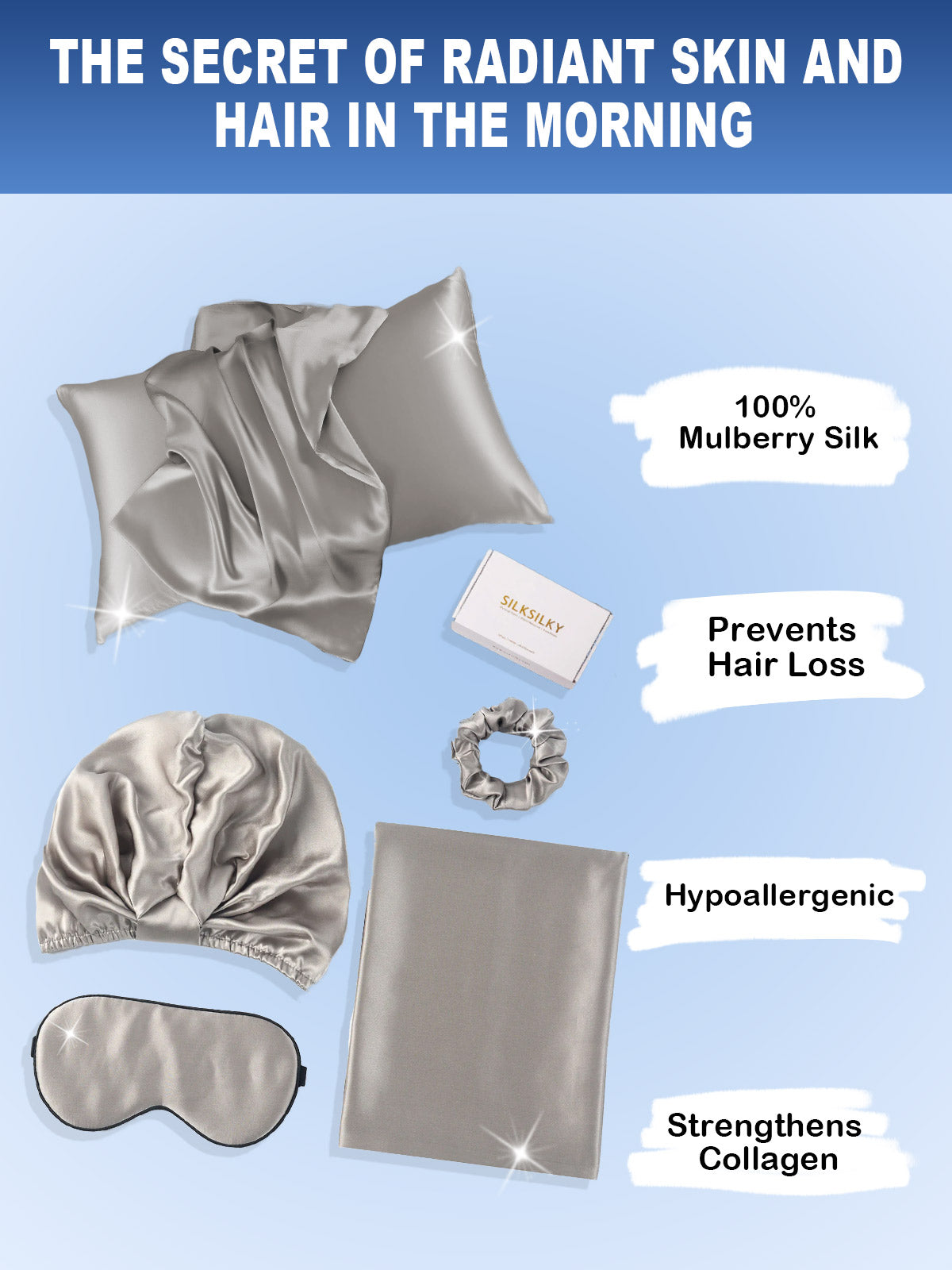 [Gray] SilkSilky 19Momme Pure Silk Pillowcase Set 002