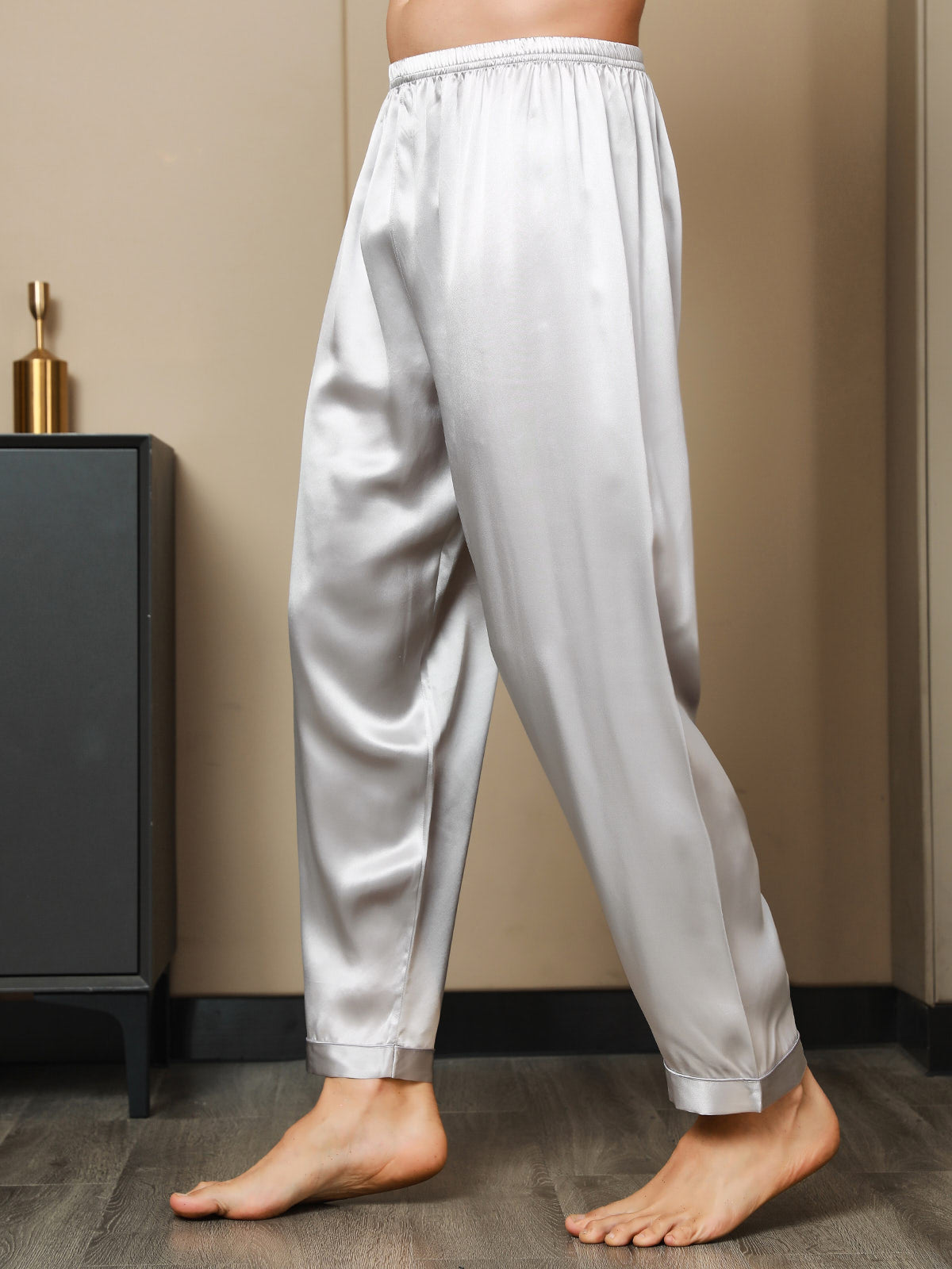 [Gray] SilkSilky Pure Silk Mens Sleep Bottoms 005