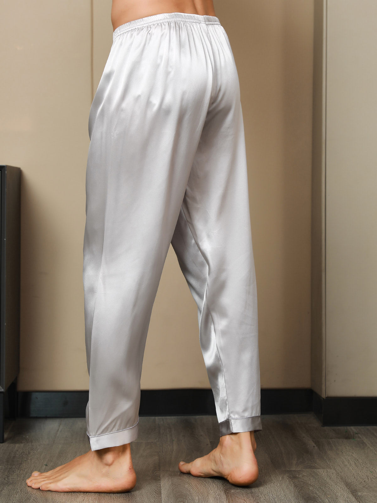 [Gray] SilkSilky Pure Silk Mens Sleep Bottoms 006